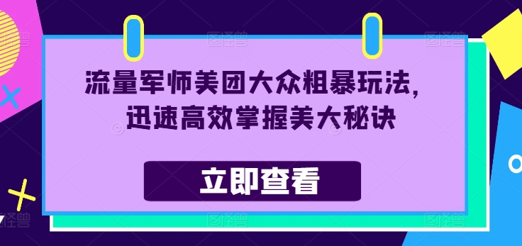 流量军师美团大众粗暴玩法，迅速高效掌握美大秘诀-天韵资源网
