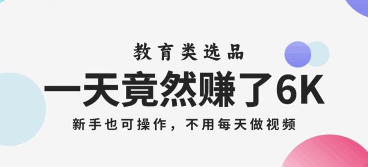 一天竟然赚了6000多，教育类选品，新手也可操作，更不用每天做短视频【揭秘】-天韵资源网