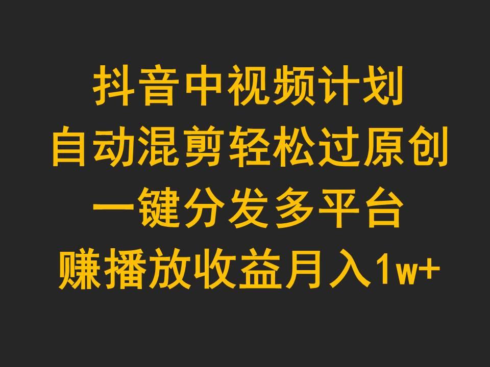 (9825期)抖音中视频计划，自动混剪轻松过原创，一键分发多平台赚播放收益，月入1w+-天韵资源网