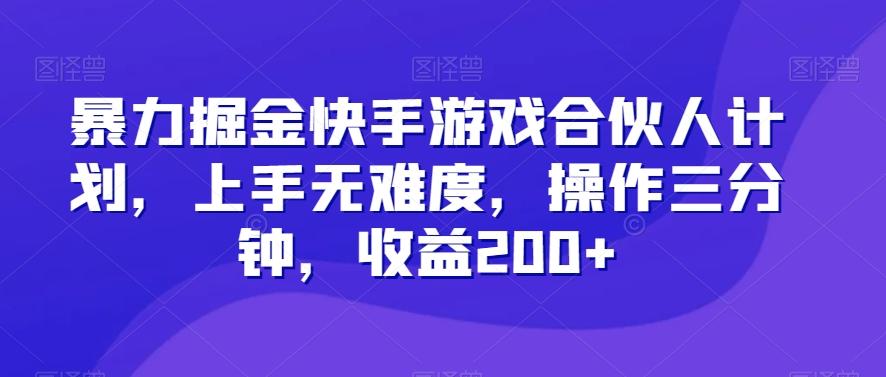 暴力掘金快手游戏合伙人计划，上手无难度，操作三分钟，收益200+-天韵资源网
