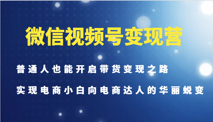微信视频号变现营-普通人也能开启带货变现之路，实现电商小白向电商达人的华丽蜕变-天韵资源网