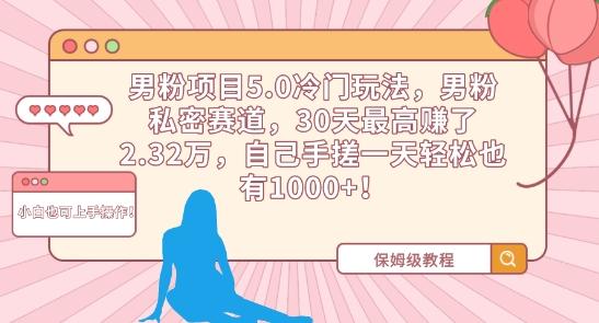 男粉项目5.0冷门玩法，男粉私密赛道，30天最高赚了2.32万，自己手搓一天轻松也有1000+【揭秘】-天韵资源网