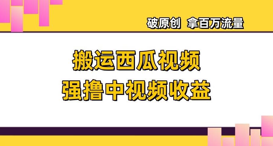 搬运西瓜视频强撸中视频收益，日赚600+破原创，拿百万流量【揭秘】-天韵资源网