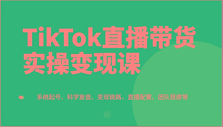 TikTok直播带货实操变现课：系统起号、科学复盘、变现链路、直播配置、团队搭建等-天韵资源网