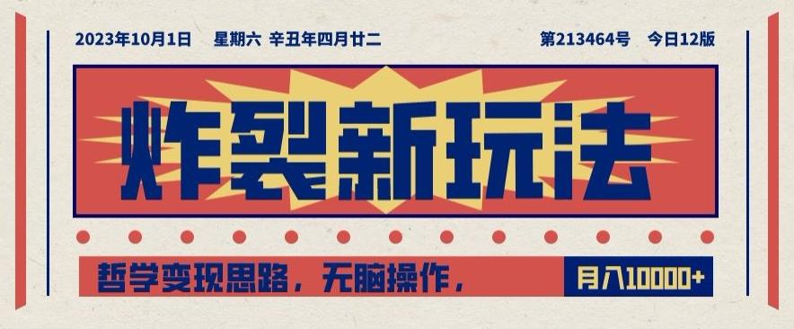 炸裂新玩法，哲学变现思路，无脑操作，只靠单人月入10000+【揭秘】-天韵资源网