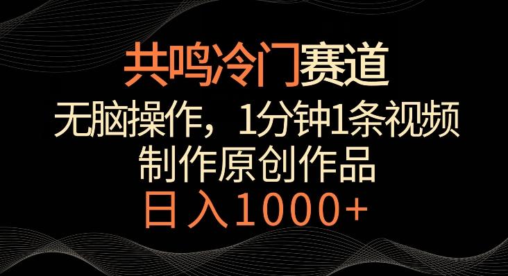 共鸣冷门赛道，无脑操作，一分钟一条视频，日入1000+【揭秘】-天韵资源网