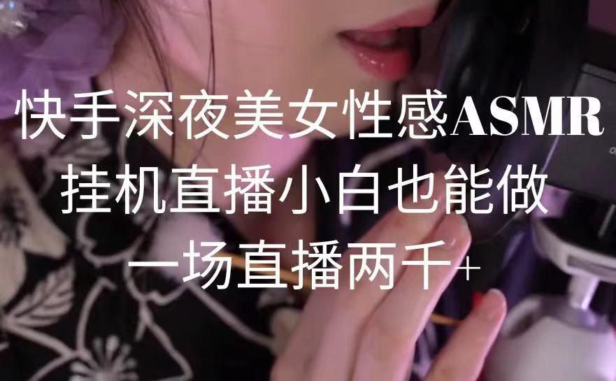 快手深夜美女性感ASMR挂机直播，小白也能做，一场直播两千+-天韵资源网