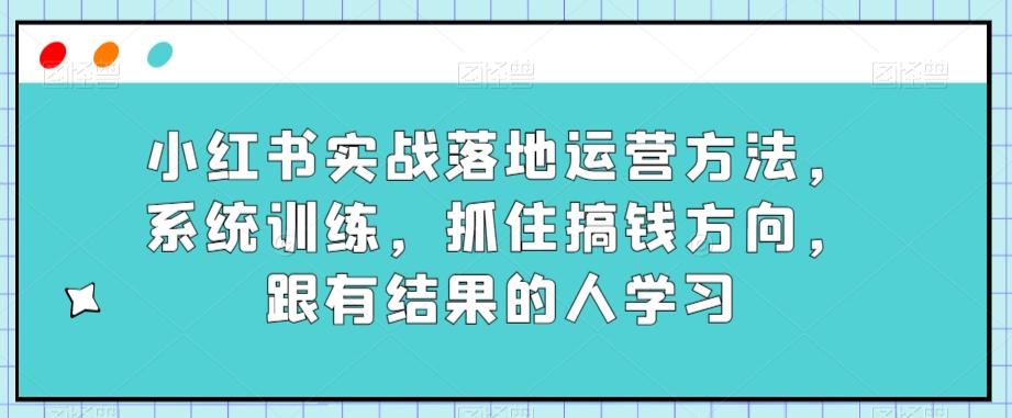 小红书实战落地运营方法，系统训练，抓住搞钱方向，跟有结果的人学习-天韵资源网