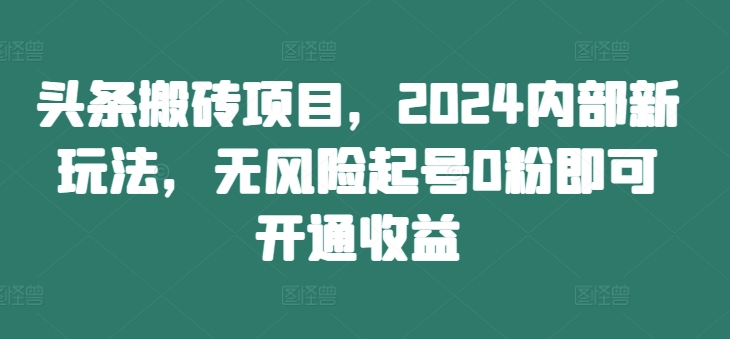 头条搬砖项目，2024内部新玩法，无风险起号0粉即可开通收益-天韵资源网