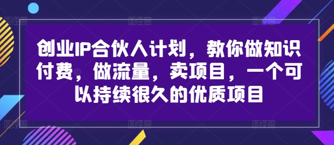 创业IP合伙人计划，教你做知识付费，做流量，卖项目，一个可以持续很久的优质项目-天韵资源网
