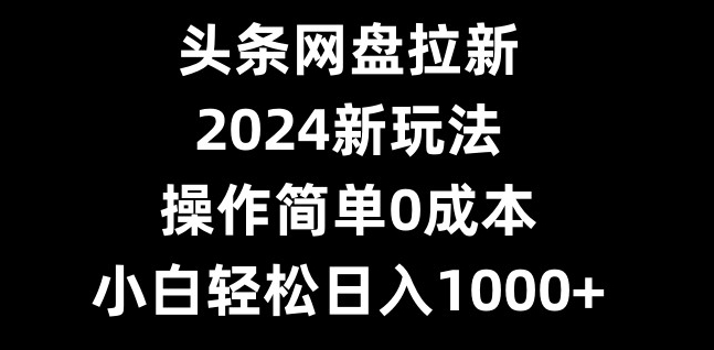 头条网盘拉新，2024新玩法，操作简单0成本，小白轻松日入1000+-天韵资源网