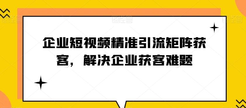企业短视频精准引流矩阵获客，解决企业获客难题-天韵资源网