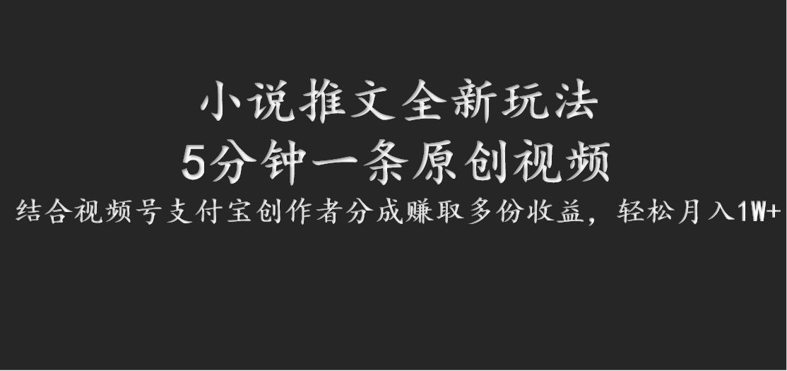 小说推文全新玩法，5分钟一条原创视频，结合视频号支付宝创作者分成赚取多份收益-天韵资源网