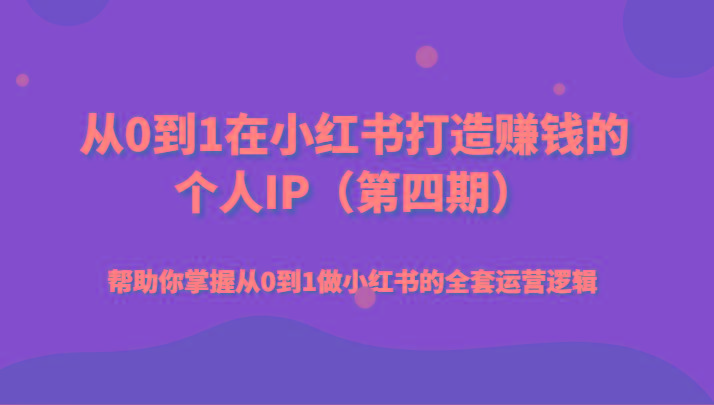 从0到1在小红书打造赚钱的个人IP(第四期)帮助你掌握从0到1做小红书的全套运营逻辑-天韵资源网