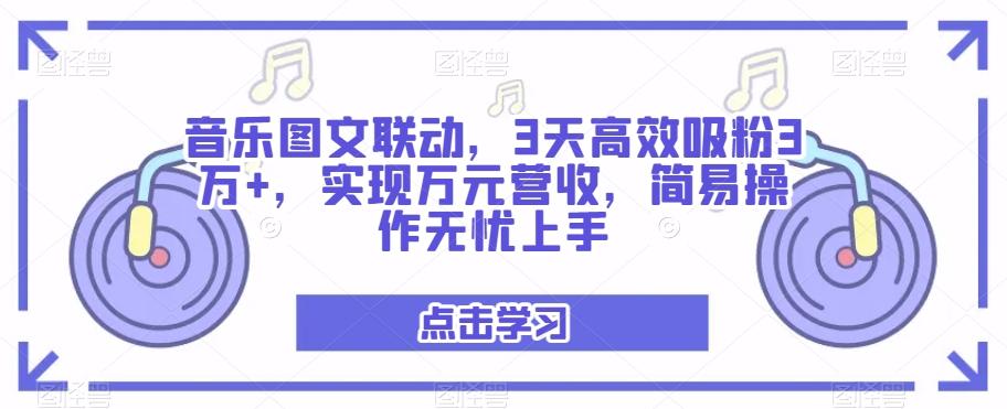 音乐图文联动，3天高效吸粉3万+，实现万元营收，简易操作无忧上手-天韵资源网