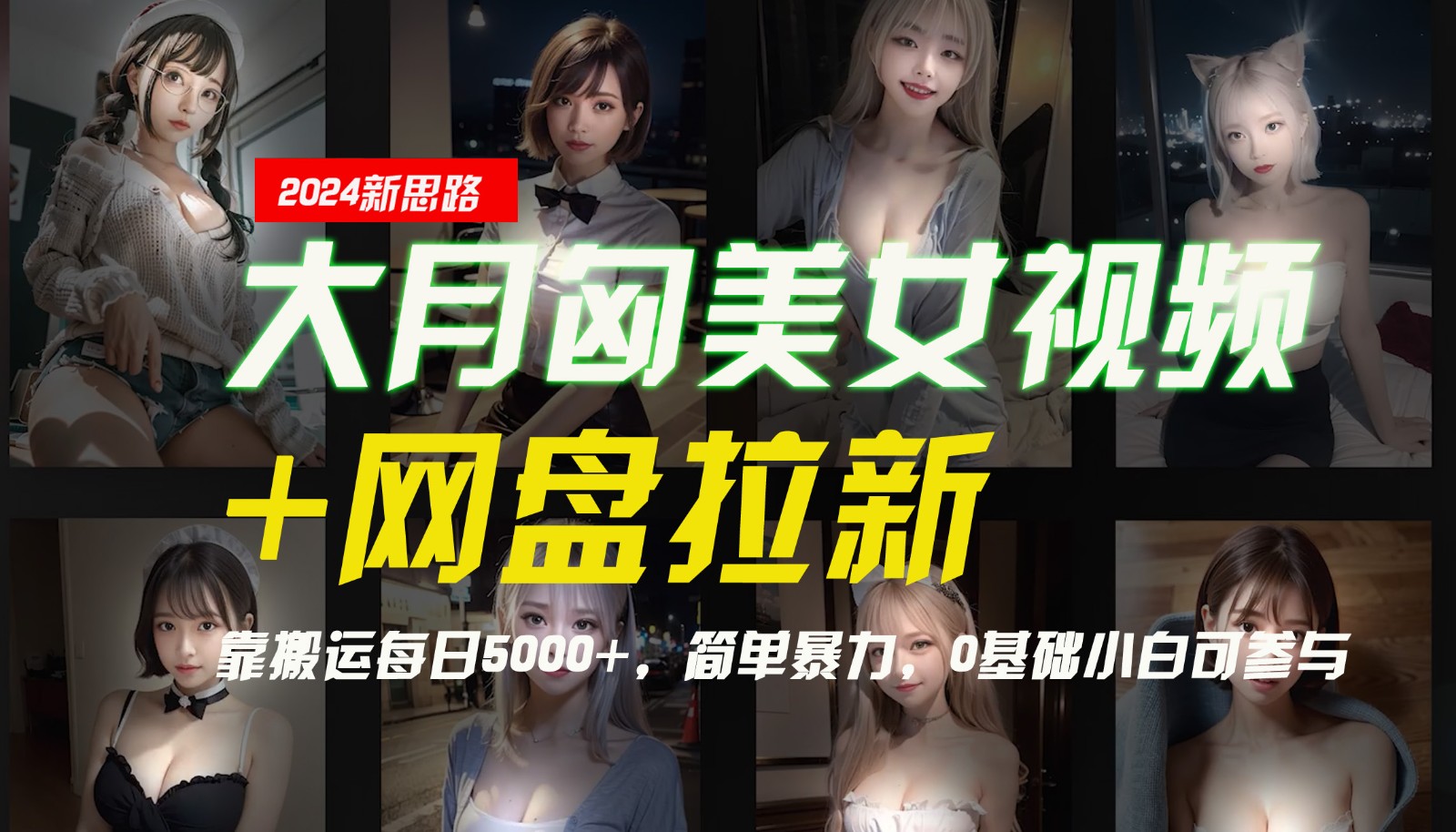 【新思路】大月匈美女视频+网盘拉新，靠搬运每日5000+，简单暴力，0基础小白可参与-天韵资源网
