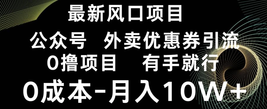 最新风口，0撸项目，抖音外卖公众号，优惠券引流，0成本月入10W+-天韵资源网