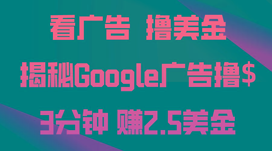 看广告，撸美金！3分钟赚2.5美金！日入200美金不是梦！揭秘Google广告…-天韵资源网