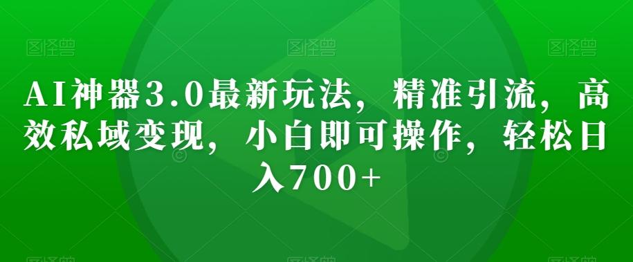 AI神器3.0最新玩法，精准引流，高效私域变现，小白即可操作，轻松日入700+【揭秘】-天韵资源网