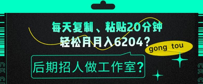每天复制、粘贴20分钟，轻松月入6204？后期招人做工作室？-天韵资源网