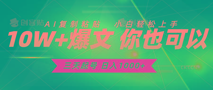 三天起号 日入1000+ AI复制粘贴 小白轻松上手-天韵资源网